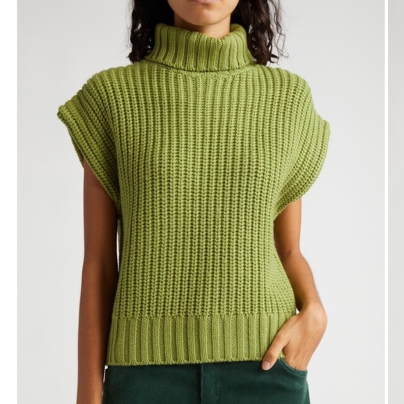 STAUD Sweaters - STAUD Bette Rib Knit Sleeveless Turtleneck Sweater Fern Green Merino Wool Small